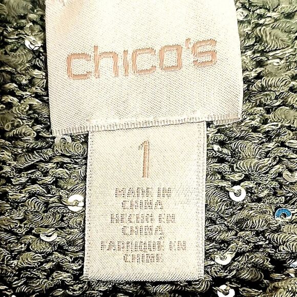 Chico's green sequin Shine Claire long sleeve sweater Size Medium - Picture 7 of 8